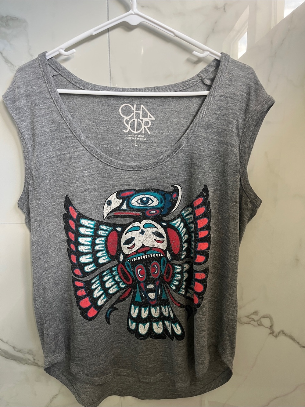 Chaser Gray Sleeveless Tank with Multicolor Totem Graphic